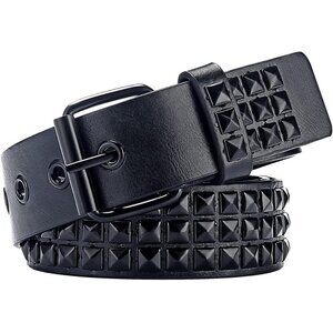 Women's Luxury Black Metal Punk Rock Rivet Belt With Bright Pyramid Studded